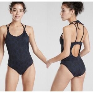 NWT Athleta Black/Blue Keyhole One Piece Swimsuit Size Small Swim